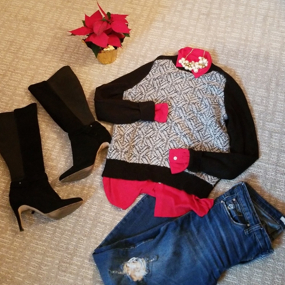 Black GAP sweater, pairs well for Christmas